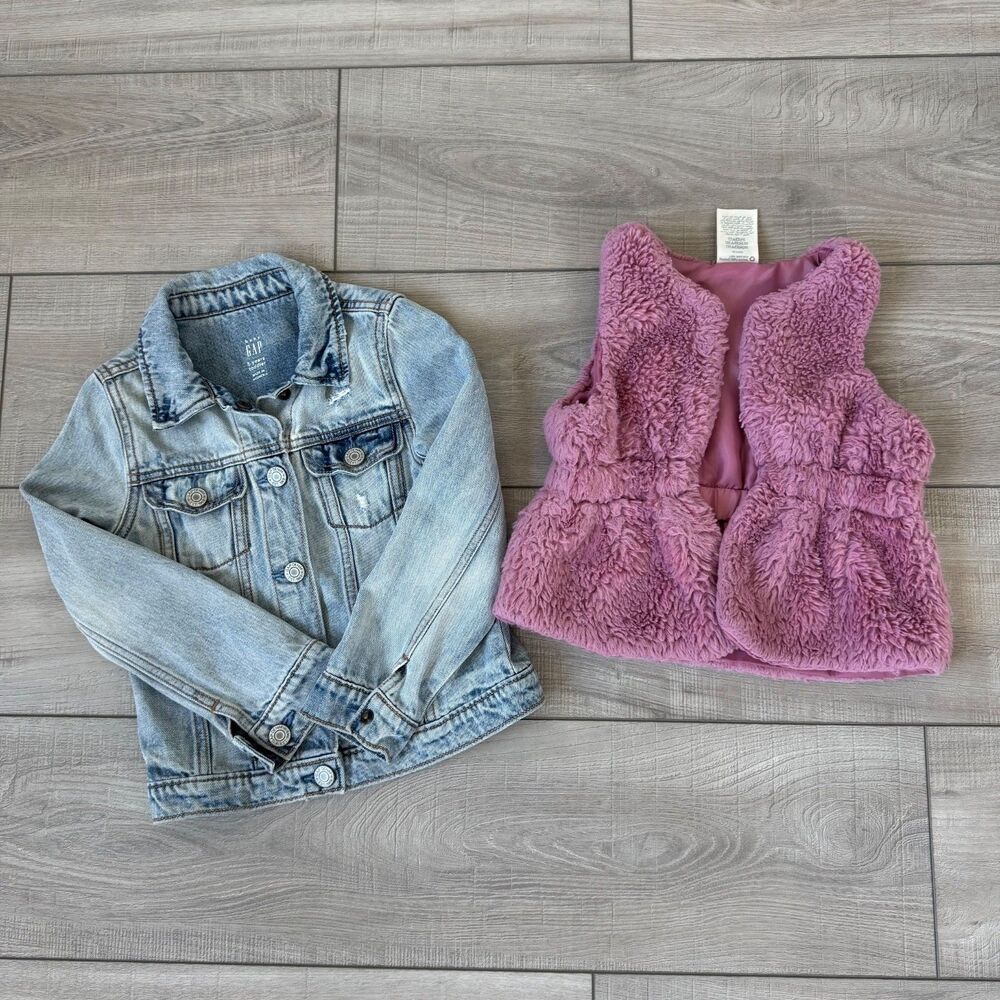 Lot of 2 - Girls Kids Clothing - 5T Denim Jackets and a 2T Faux Fur Vest